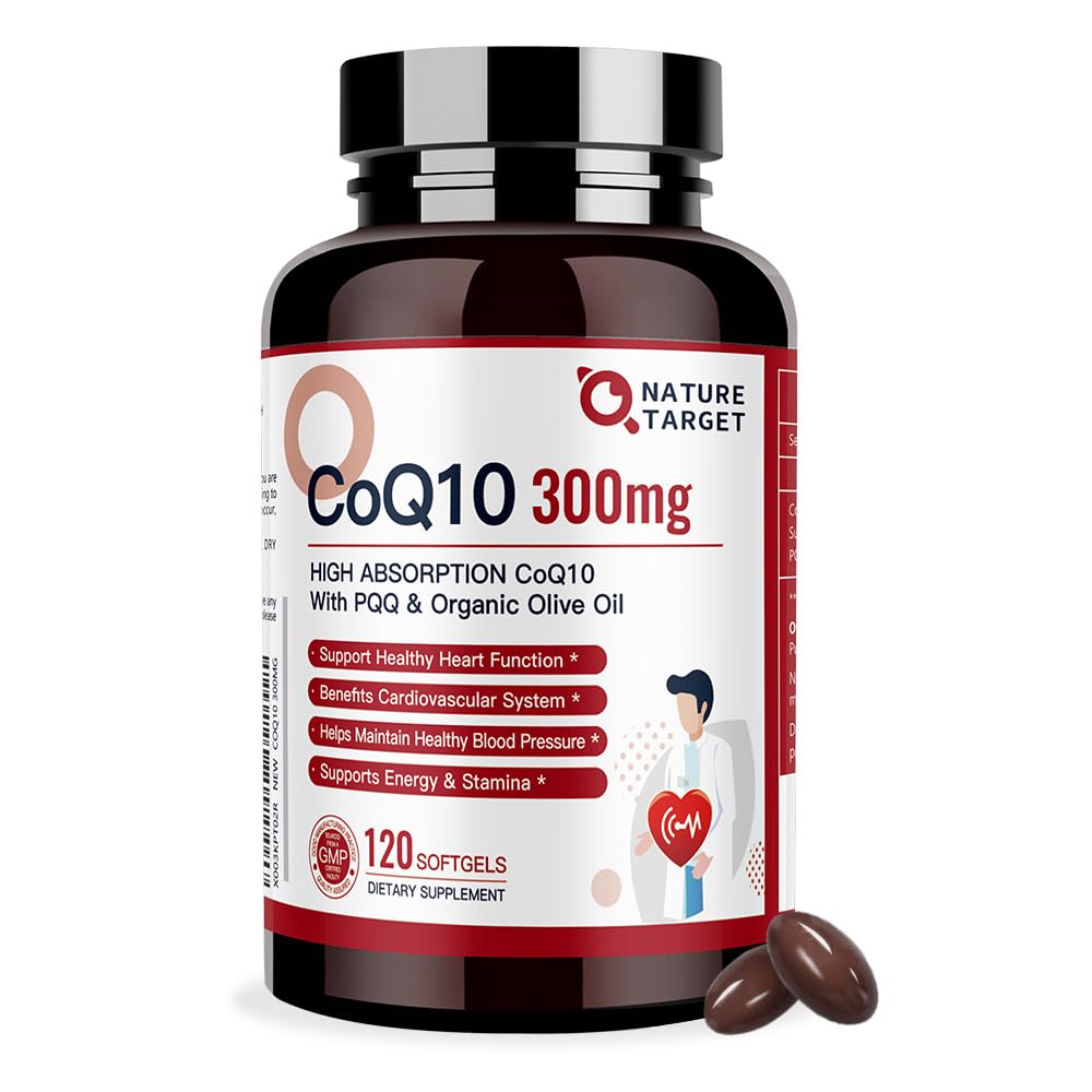 NATURE TARGET CoQ10-300mg-Softgels + PQQ with Organic-Olive-Oil - High Absorption NATURE TARGET Au supplements