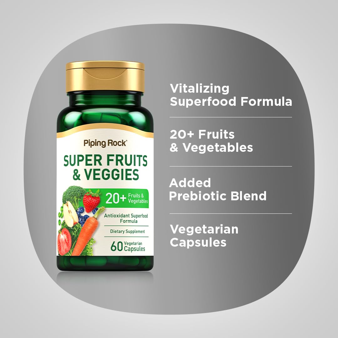 Piping Rock Fruits and Veggies Supplement | 60 Capsules | Superfood Fruit and Vegetables Vitamins | with Prebiotic Blend | Vegetarian Formula | Non-GMO, Gluten Free Piping Rock Au supplements
