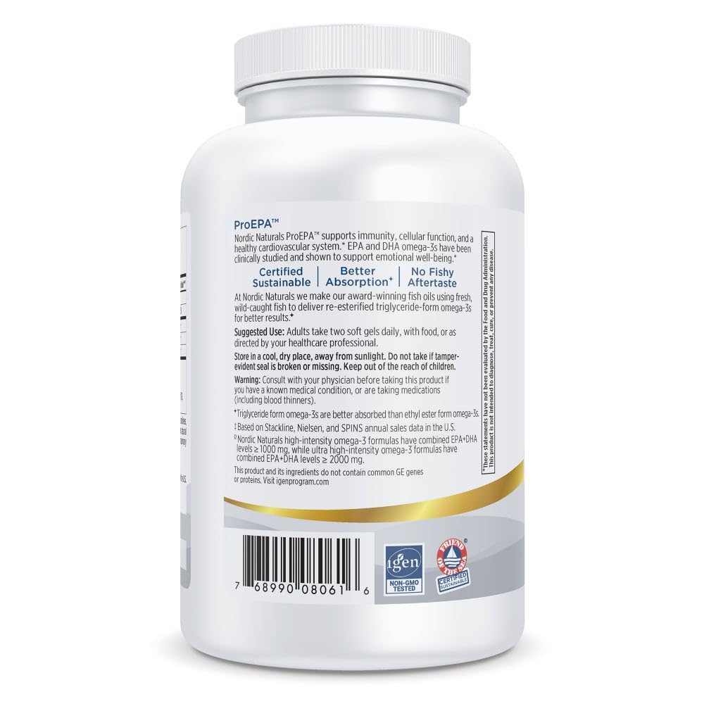 Nordic Naturals ProEPA, Lemon - 180 Soft Gels - 1210 mg Omega-3 - High-Intensity EPA Formula for Healthy Mood, Heart Health & Cellular Function - Non-GMO - 90 Servings Nordic Naturals Au supplements