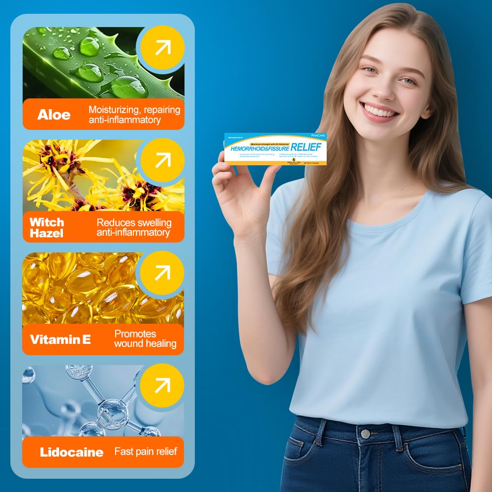 RHAICARE Hemorrhoid and Fissure Treatment Ointment (6 Pre-Filled Pack),Hemorrhoid and Fissure Cream Witch Hazel Maximum Strength Pain Relief,for Itching and Swelling RHAICARE Au supplements