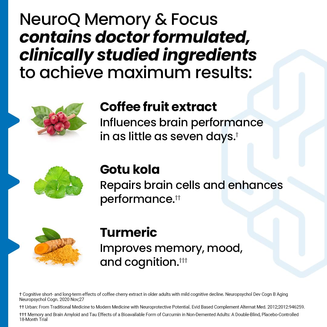 NeuroQ Memory & Focus - Boosts Cognitive Performance & Healthy Brain Function - Neuroprotective Formula by Dr. Dale Bredesen - Gotu Kola Ginkgo Phosphatidylserine Coffee Fruit & Propolis - 60 Capsules LifeSeasons Au supplements
