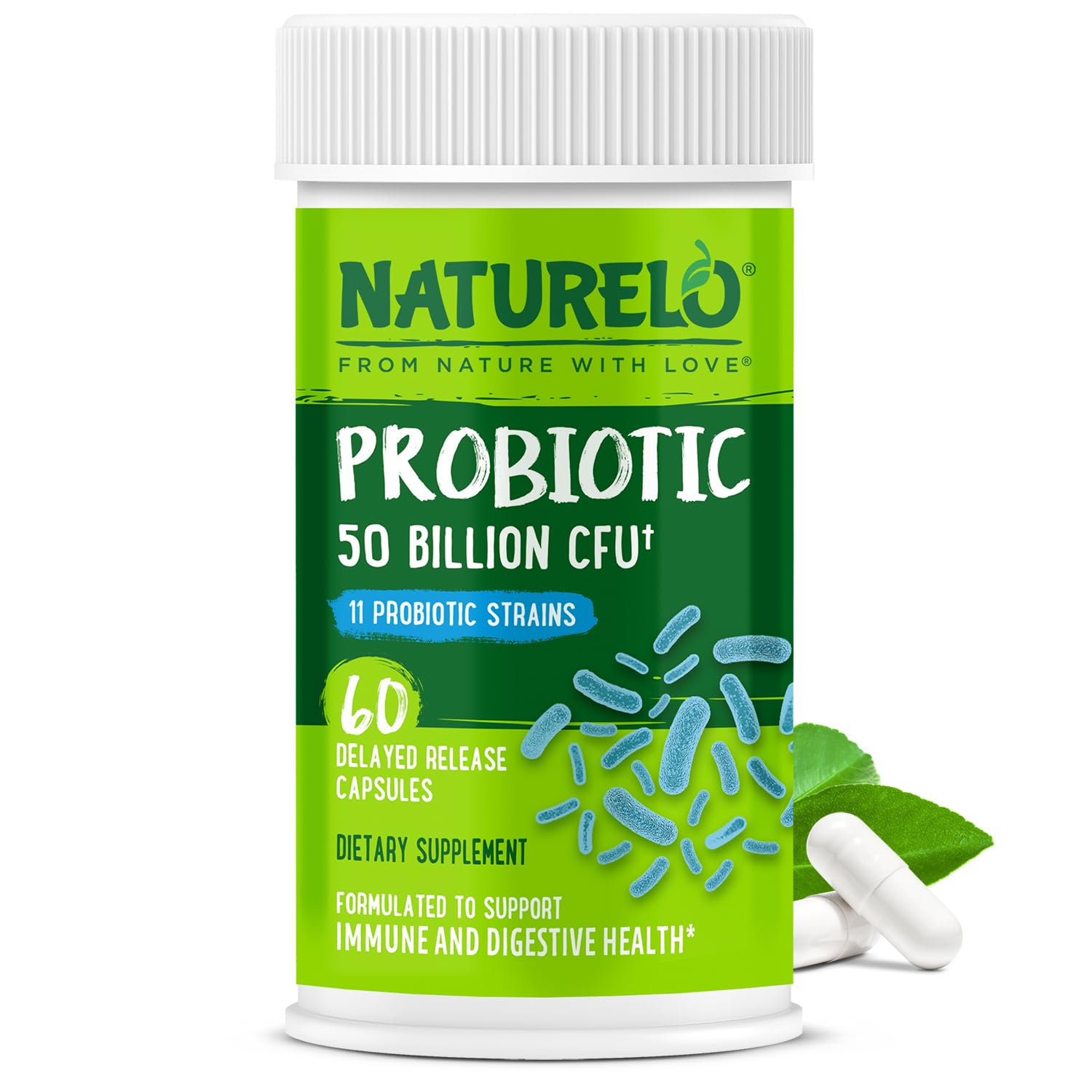 NATURELO Probiotics for Digestive Health, 50 Billion CFU, 60 Vegetarian Capsules, 11 Strains, Daily Use Supplement, Delayed Release, No-Fridge, Boosts Immune System, Probiotics for Women & Men NATURELO Au supplements
