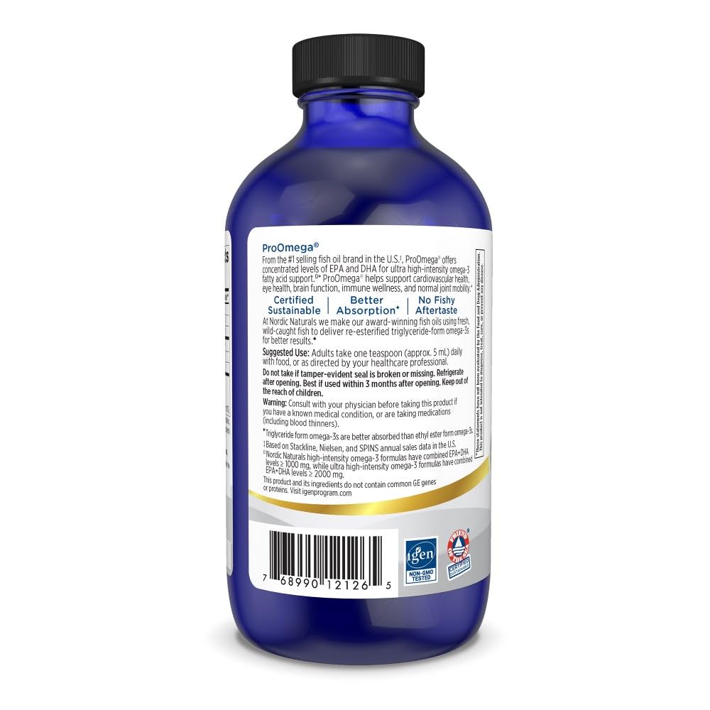 Nordic Naturals ProOmega Liquid, Lemon Flavor - 8 oz - 2840 mg Omega-3 - High Potency Fish Oil with EPA & DHA - Promotes Brain, Eye, Heart, & Immune Health - Non-GMO - 48 Servings Nordic Naturals Au supplements