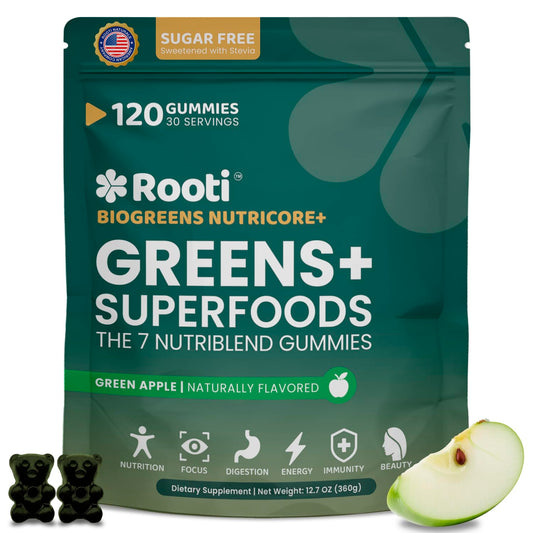 ROOTI Greens + Superfoods Gummies for Adults – 7-in-1 Whole Food Supplement, Spirulina, Lion’s Mane, Probiotics, Fiber & Digestive Enzymes Vegan, Sugar-Free, ROOTIUS supplements
