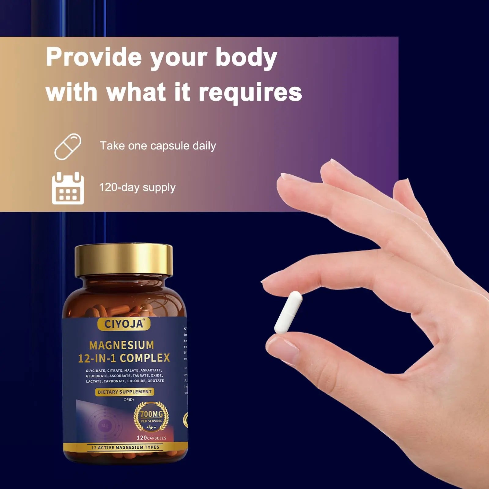 12-in-1 Magnesium Complex for Women Men: Magnesium Glycinate 700mg with Citrate, Malate Taurate Chelated Forms - High Absorption Magnesium Supplement for Relaxation Muscle Heart - 120 Vegan Capsules CIYOJA Au supplements