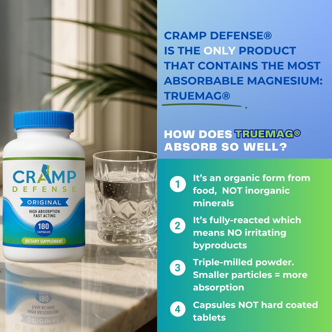 Cramp Defense® Leg Cramps Pills, Relief for All Muscle Cramps, Day and Night. Magnesium Supplement Capsules, 3-6 Month Supply. Non-Laxative, Organic Formula for Max Absorption and Results. Made in US. Cramp Defense Au supplements