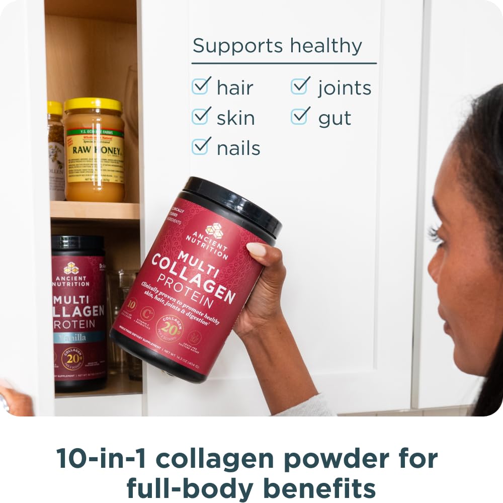 Ancient Nutrition Collagen Powder Protein with Probiotics, Unflavored Multi Collagen Protein with Vitamin C, 45 Servings, Hydrolyzed Collagen Peptides Supports Skin and Nails, Gut Health, 16oz Ancient Nutrition Au supplements