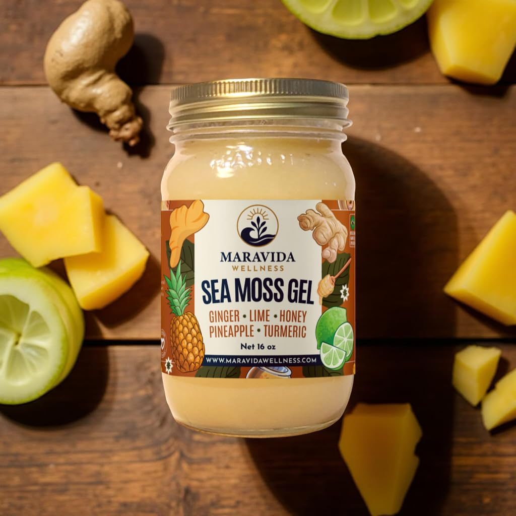 Maravida Wellness Sea Moss Gel – Pineapple, Lime, Honey, Ginger & Turmeric – 100% Natural Raw Organic Irish Moss – 16oz Jar – Premium Superfood for Everyday Wellness Maravida Wellness Au supplements
