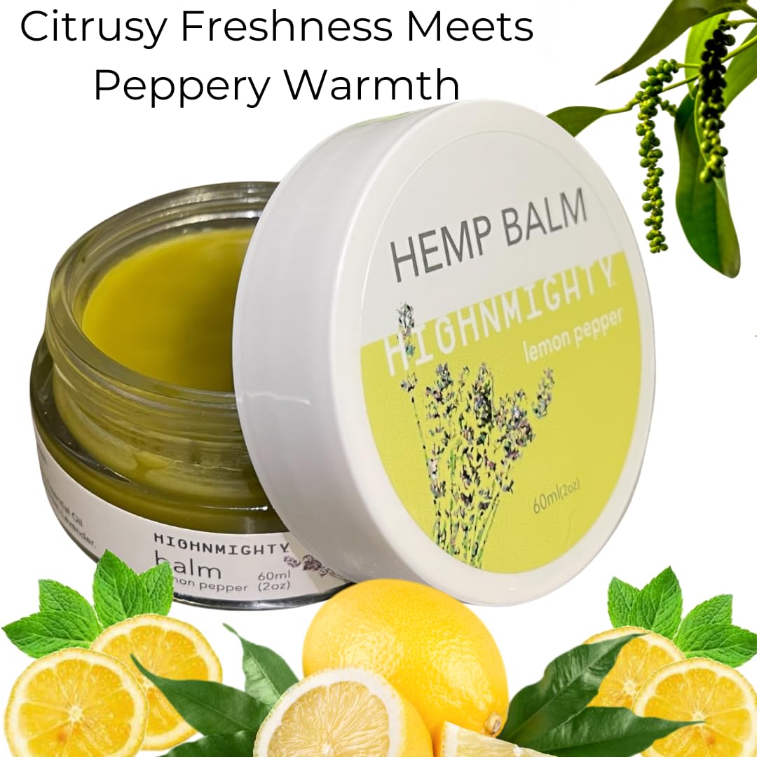Highnmighty Maximum Strength Lemon Pepper Hemp Balm Salve | Daytime Relief, Relaxing, Natural, Fast-Acting Topical Cream for Muscle Joint Back Knee Shoulder Neck Elbow Hand Foot Relief, 60ml (2oz) Highnmighty Au supplements