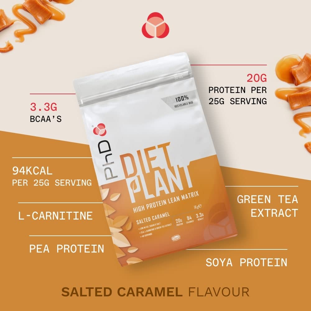 PhD Nutrition Diet Plant, Vegan Protein Powder Plant Based, Salted Caramel PhD Au supplements
