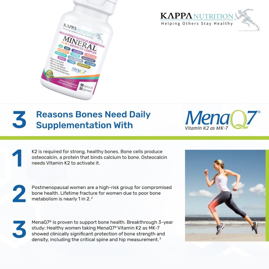 KAPPA NUTRITION (90 Capsules,Vitamin K2, Vitamin D3, Zinc, Selenium, Vanadium, Copper, Manganese, Potassium, Molybdenum, Calcium, Chromium, Iodine, Boron, KAPPA NUTRITIONUS supplements