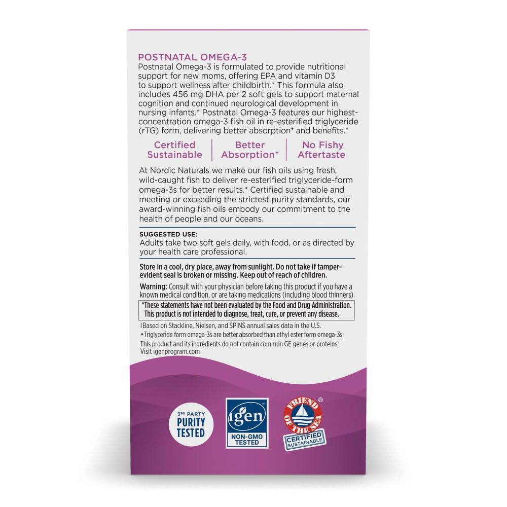 Nordic Naturals Postnatal Omega-3, Lemon - 60 Soft Gels - 1120 Total Omega-3 + 1000 IU Vitamin D3 - Formulated for New Moms; Supports Optimal Wellness, Positive Mood, Healthy Metabolism - 30 Servings Nordic Naturals Au supplements