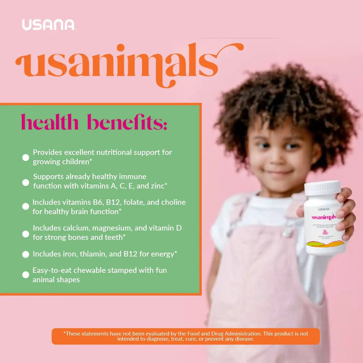 USANA Usanimals Multivitamin for Kids - Daily Chewable Tablets with Vitamins A, C, D, E, B6, B12, Zinc, Iron - Supports Immune, Bone & Brain Health USANA Au supplements