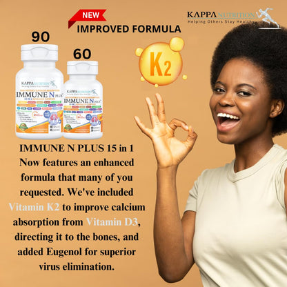 (60 Capsules), NAC 600mg, Quercetin 1,000mg, Vitamin C 500mg, Zinc 50mg, Vitamin D3 5,000iu, Selenium, Copper, Acerola, Ginger, Rutin, Citrus Bioflavonoids, Rose Hips, Echinacea, Immune N Plus 15 in 1 KAPPA NUTRITIONAu supplements