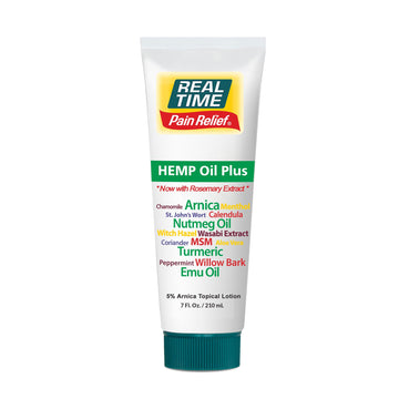 Real Time Pain Relief Hemp Oil Plus 7 oz Tube | 20 Natural Ingredients: 5% Arnica, Turmeric & More | Fast-Absorbing Lotion for Muscles, Hands, Feet, Ankles, Back, Shoulders & Knees Real Time Pain Relief Au supplements