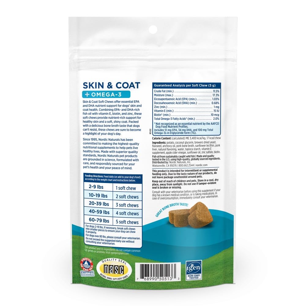 Nordic Naturals Pet Skin & Coat Soft Chews with Omega-3-30 Pork Bone Broth Flavored Soft Chews - Nutritional Support for Healthy Skin & a Soft and Shiny Coat - Non-GMO and IFOS Certified Nordic Naturals Au supplements