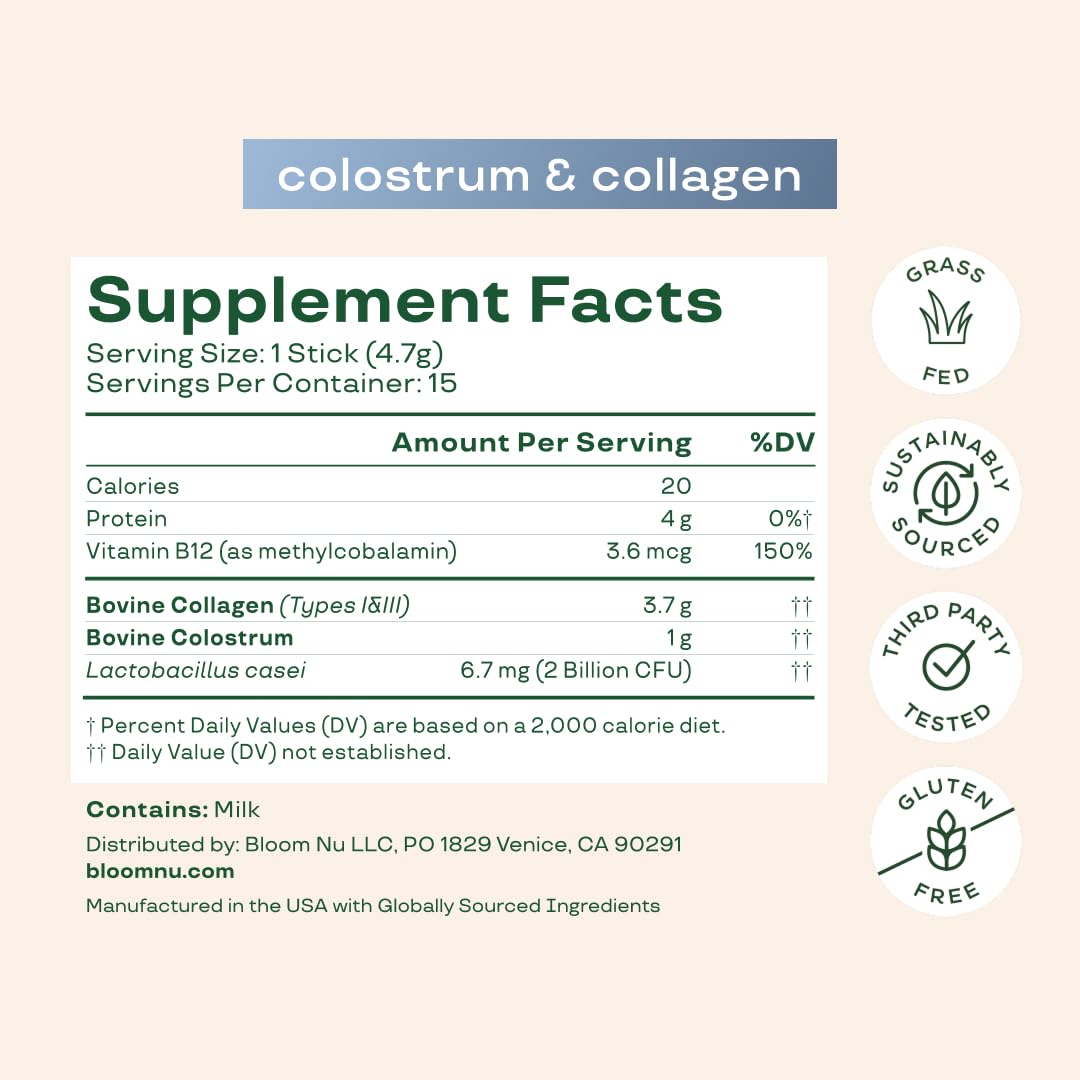 Bloom Nutrition Bovine Colostrum Powder Packet, Gut Health, Immune Support, Hair Growth & Beauty Supplement, Gluten Free, Sugar Free | Unflavored, 15 Servings Bloom Nutrition Au supplements