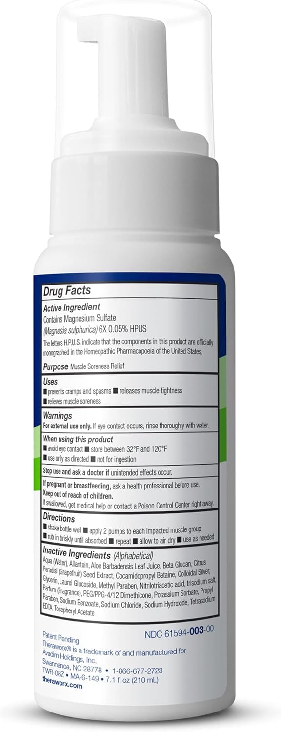 Theraworx Relief for Muscle Cramps Foam Fast-Acting Muscle Spasm, Leg Soreness with Magnesium Sulfate - 7.1 oz - 2 Count Theraworx Au supplements