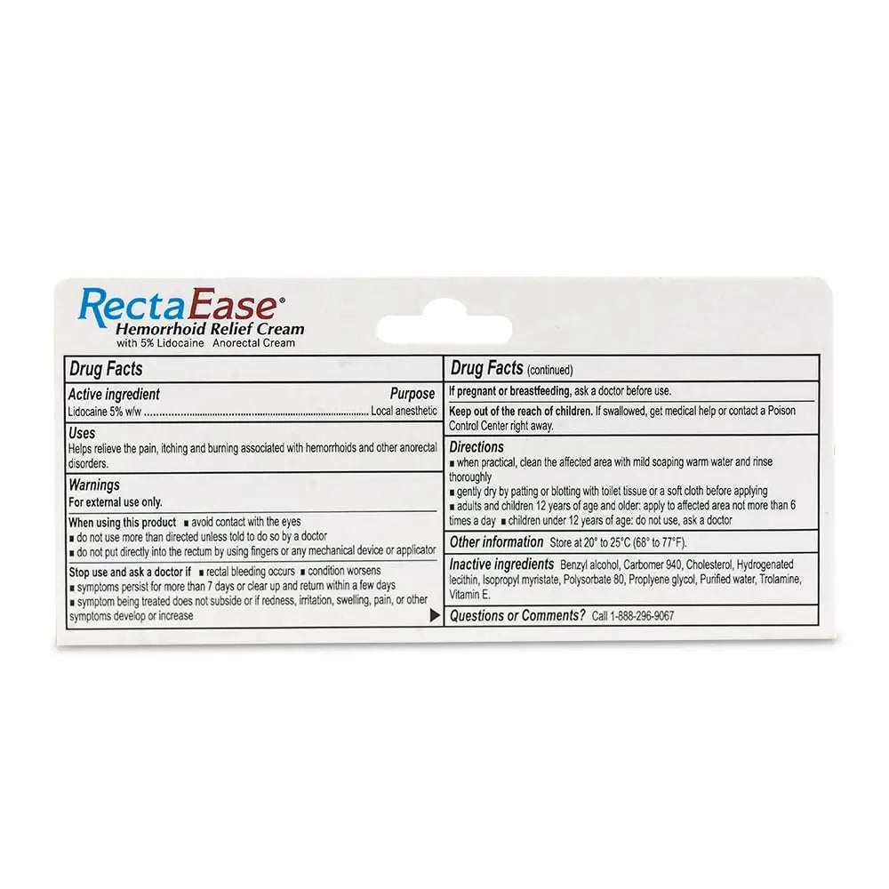 RectaEase 5% Lidocaine Hemorrhoid Topical Relief Cream, Rapid Numbing for Itching & Burning, Extra Strength Anorectal Treatment for Sensitive Areas, Advanced Formula for Fast Soothing Care, 1 oz Tube RectaEase Au supplements