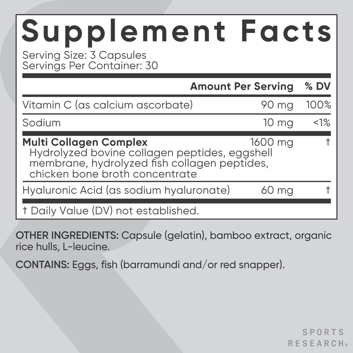 Sports Research® Multi Collagen Pills for Women & Men - Collagen Peptides (Type I, II, III, V, X) Enhanced with Hyaluronic Acid & Vitamin C - Gluten Free ­· Non-GMO - 90 Capsules Sports Research Au supplements