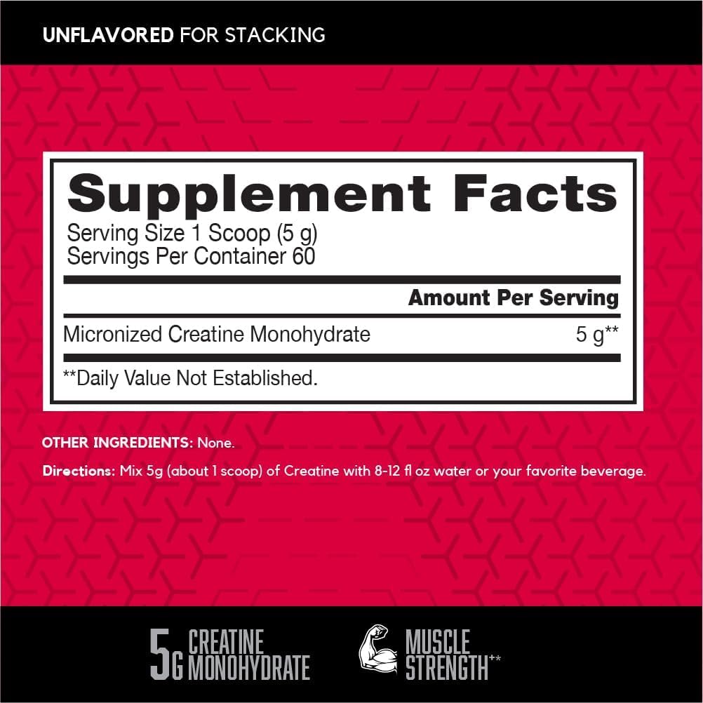 BSN Micronized Creatine Monohydrate Powder, Unflavored Creatine Powder, Micronized, Supports Muscle Building, Supports Muscle Strength, Gym Supplement, 5g per Serving, 5000mg per Servings, 60 Servings BSN Au supplements