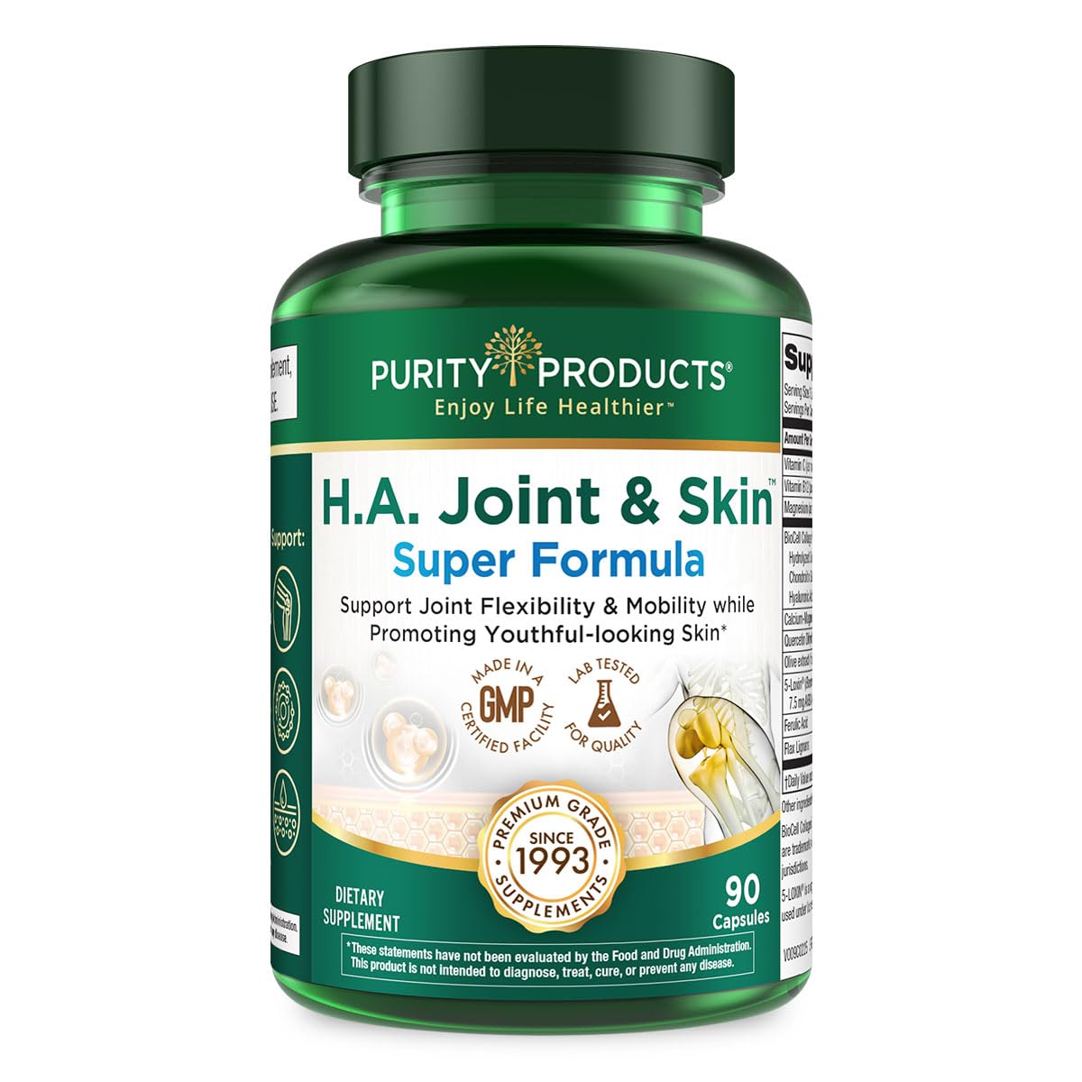 Purity Products H.A. Joint and Skin Super Formula Biocell Collagen w/Hyaluronic Acid Supports Healthy Joint Flexibility, Healthy Synovial Fluid, and Lubrication - 5-Loxin - 90 Capsules (1) Purity Products Au supplements