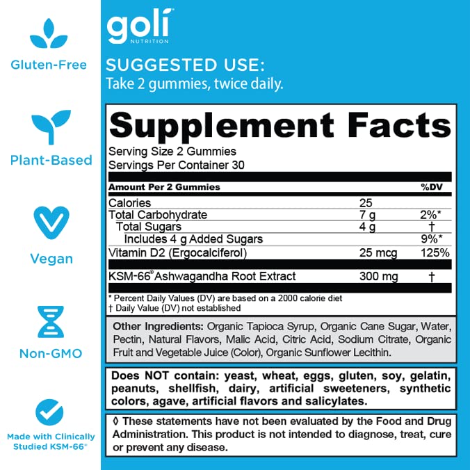 Goli Ashwagandha & Vitamin D Gummy - 300 Count - Mixed Berry, KSM-66, Vegan, Goli Au supplements