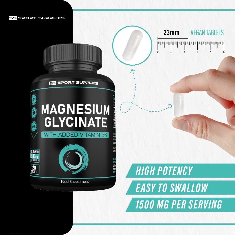 Magnesium Glycinate Supplements & Vitamin B6 - 120 High Strength Capsules SS Sport Supplies Au supplements
