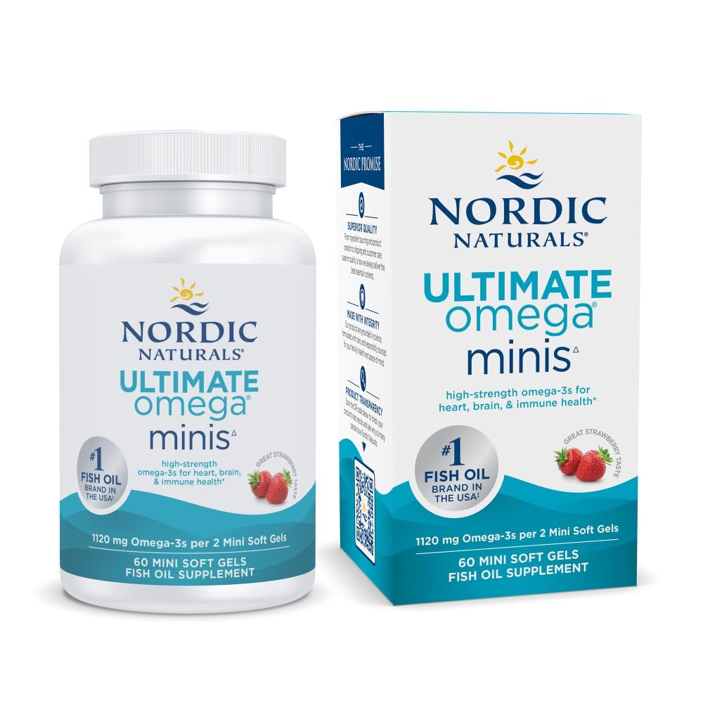 Nordic Naturals Ultimate Omega Minis, Strawberry Flavor - 60 Minis Soft Gels - 1120 mg Omega-3 - High-Potency Fish Oil Supplement - EPA & DHA - Promotes Brain & Heart Health - 30 Servings Nordic Naturals Au supplements