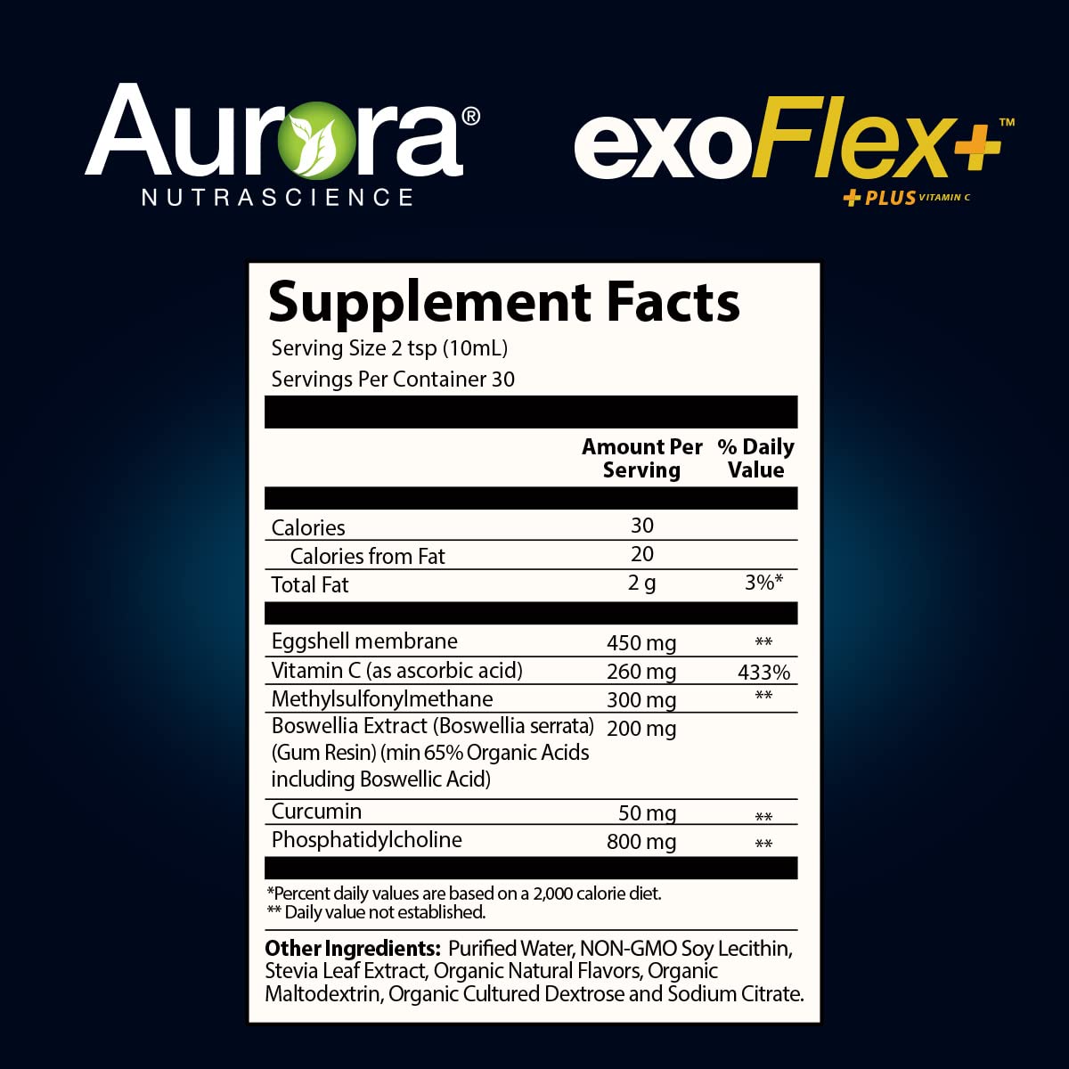 Aurora Nutrascience Micro-Pack Liposomal exoFlex+ with Vitamin C, Supports Joint Flexibility & Function, BiovaFlex Eggshell Membrane, Curcumin & Boswellia, Strwaberry Flavor, 30 Servings, 10 fl oz Vida Lifescience Au supplements