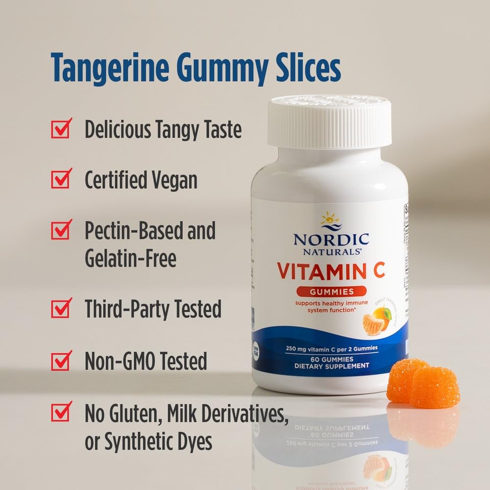 Nordic Naturals Vitamin C Gummies, Tart Tangerine - 120 Gummies - 250 mg Vitamin C - Immune Support, Antioxidant Protection, Child Growth & Development - Non-GMO, Vegan - 60 Servings Nordic Naturals Au supplements