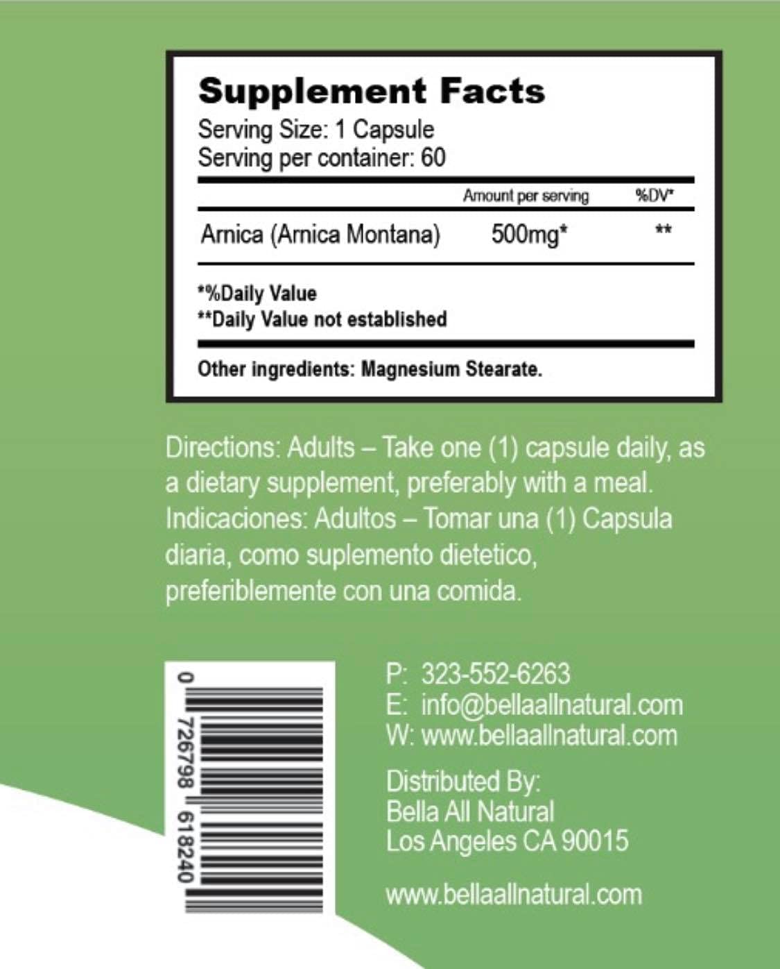 Bella All Natural Arnica Capsules 500 mg, 60 Count Bella All Natural Au supplements
