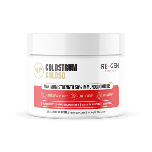 Re+Gen Nutrition Colostrum Gold 50 Bovine Colostrum Powder for Gut Health, Immune Support & Muscle Recovery – 50% IgG Concentration, Grass Fed, Gluten Free, No Artificial Ingredients Re+Gen NutritionAu supplements