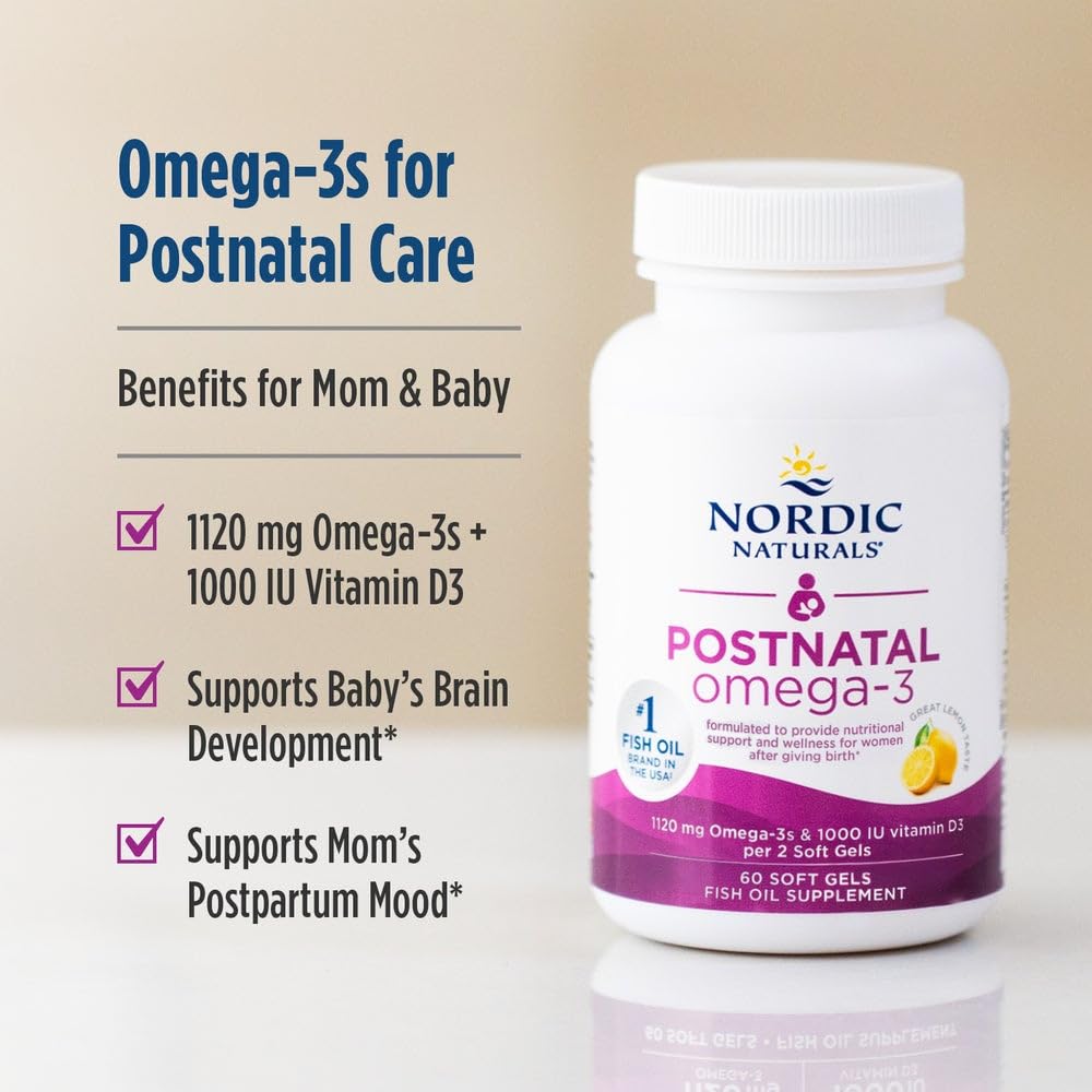 Nordic Naturals Postnatal Omega-3, Lemon - 60 Soft Gels - 1120 Total Omega-3 + 1000 IU Vitamin D3 - Formulated for New Moms; Supports Optimal Wellness, Positive Mood, Healthy Metabolism - 30 Servings Nordic Naturals Au supplements