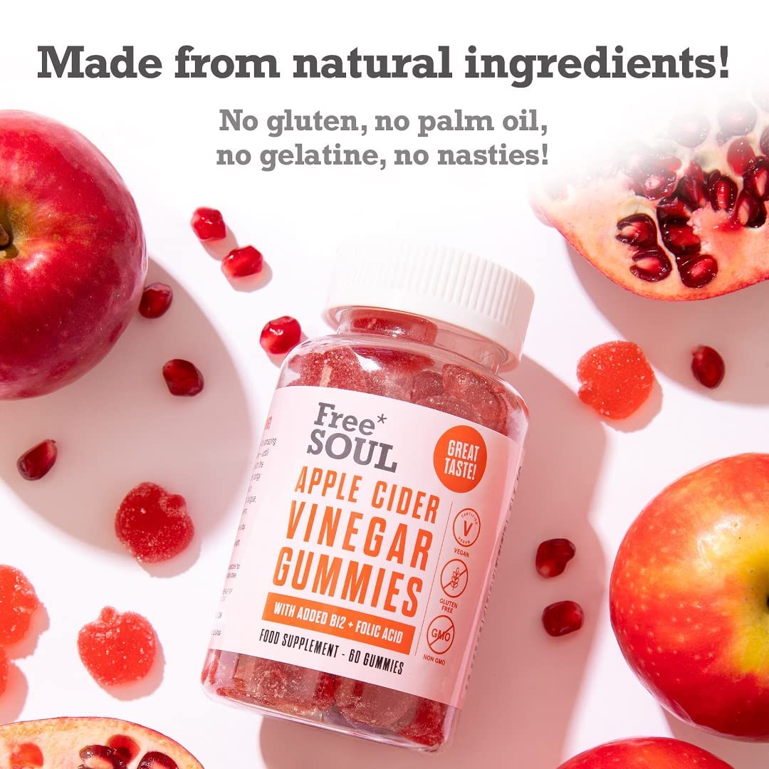Apple Cider Vinegar Gummies with The Mother 1000mg Enhanced with Vitamin B12 & Folic Free Soul Au supplements