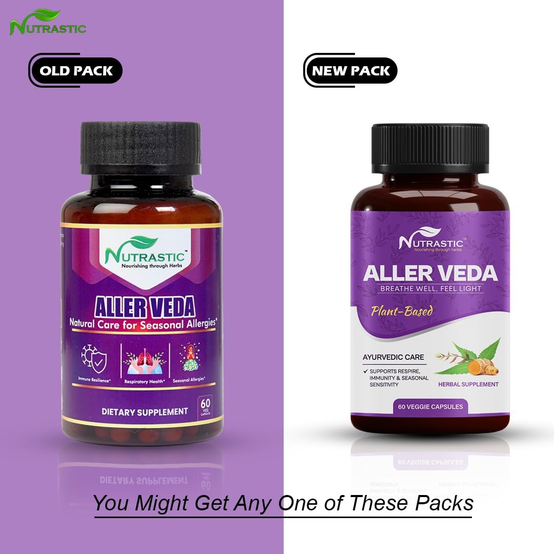 Nutrastic Aller Veda Respiratory Wellness Supplement with Pure Tulsi, Amla, Turmeric, and Neem | Natural Support for Healthy Breathing | 60 Caps Nutrastic Au supplements