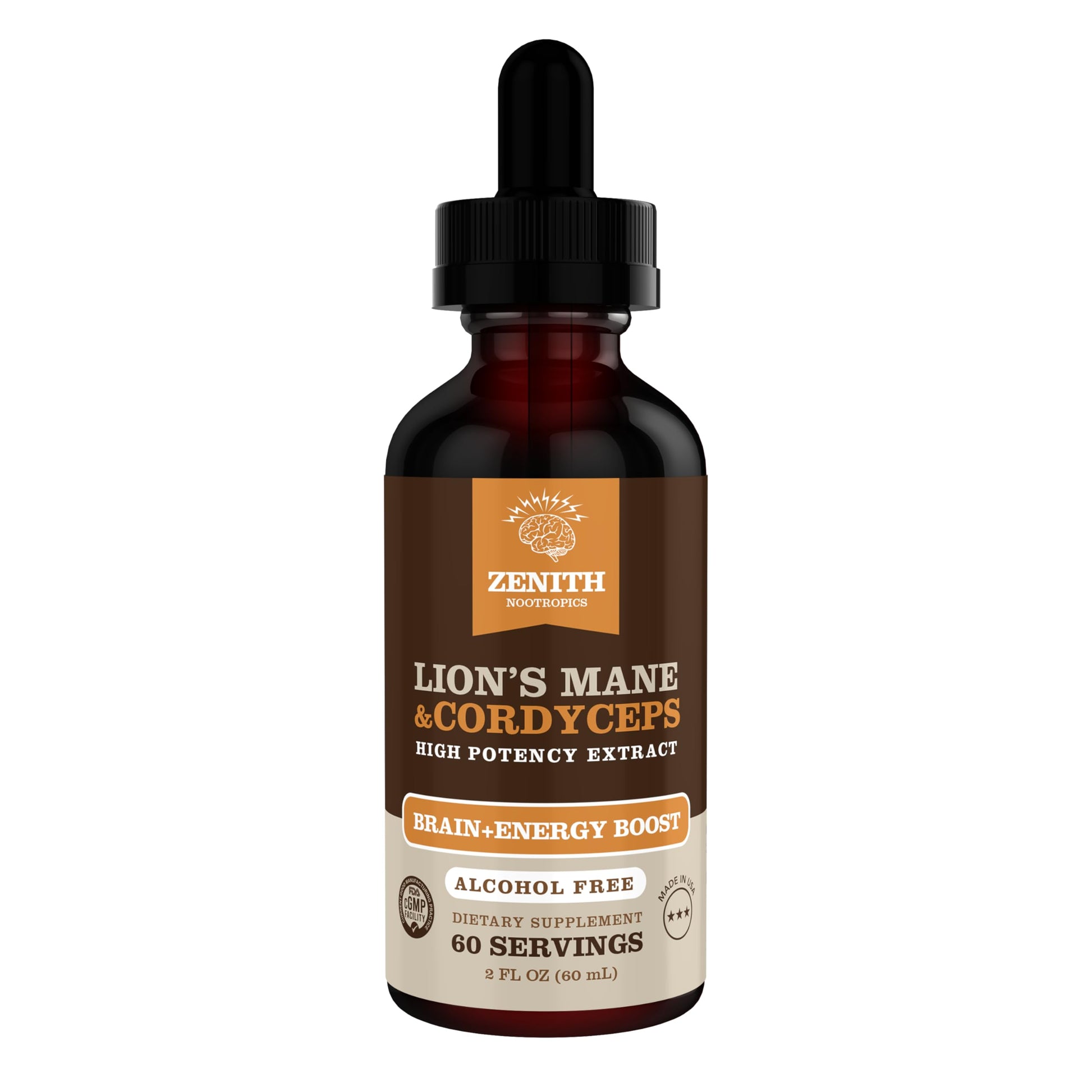 Zenith Nootropics Lion’s Mane & Cordyceps Supplement – Brain & Energy Support – Focus, Memory, Clarity, Immunity – Vegan, Alcohol-Free Tincture – Up-to 2-Month Supply, 2 fl oz Zenith Nootropics Au supplements