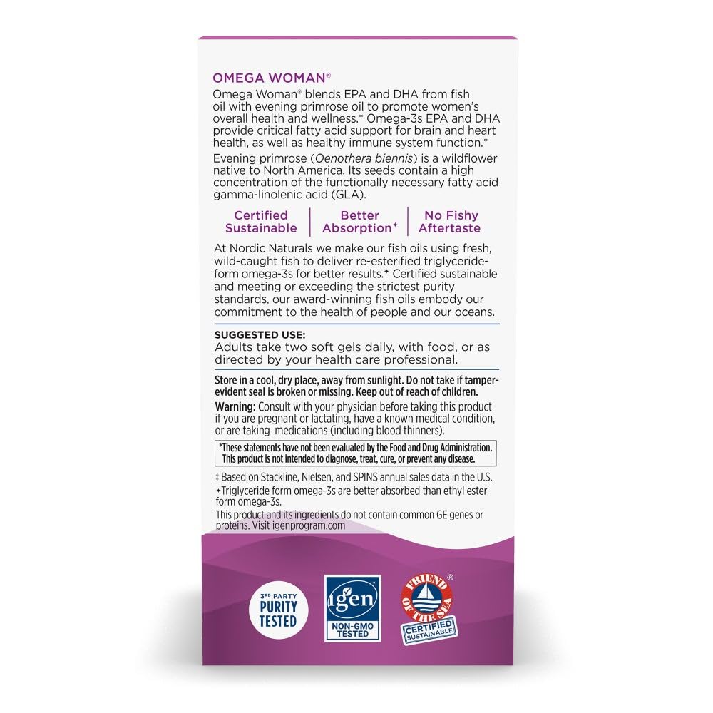 Nordic Naturals Omega Woman, Lemon - 120 Soft Gels - 500 mg Omega-3 + 800 mg Evening Primrose Oil - Healthy Skin & Optimal Wellness - Non-GMO - 60 Servings Nordic Naturals Au supplements