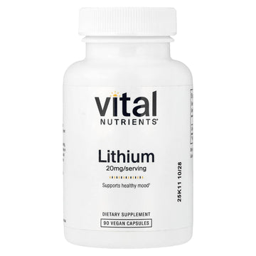 Vital Nutrients Lithium Orotate - Vegan Lithium Supplements for Memory, State of Mind, and Behavioral Health* - 20mg - Gluten, Dairy, Soy Free - 90 Capsules