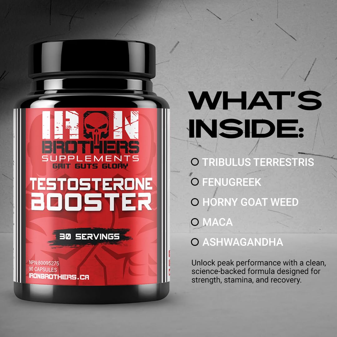 Iron Brothers Men’s Testosterone Support Supplement – Tribulus, Tongkat Ali, Ashwagandha & DIM – Daily Performance & Vitality Formula – with Fenugreek & Zinc – 30 Day Cycle – 90 Capsules Iron Brothers Supplements Au supplements