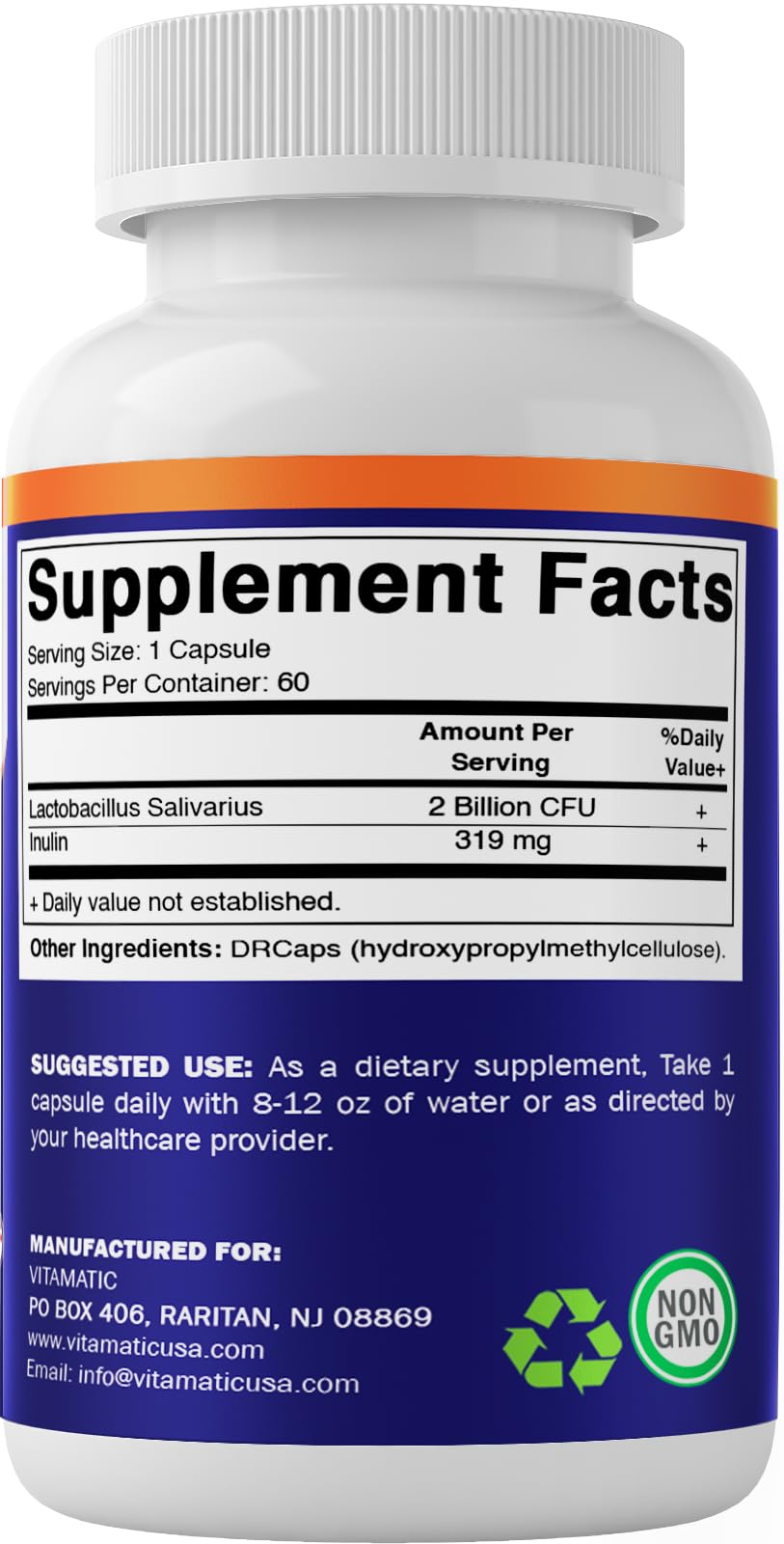 Vitamatic Lactobacillus Salivarius 2 Billion per DR Capsule - 60 Count - Digestive Support Vitamatic Au supplements