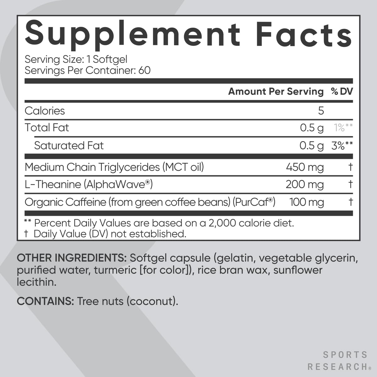 Sports Research L-Theanine Supplement with Caffeine & Coconut MCT Oil - Focused Energy, Alertness & Relaxation Without Drowsiness - 200mg L Theanine, 100mg Organic Caffeine - 60 Liquid Softgels Sports Research Au supplements