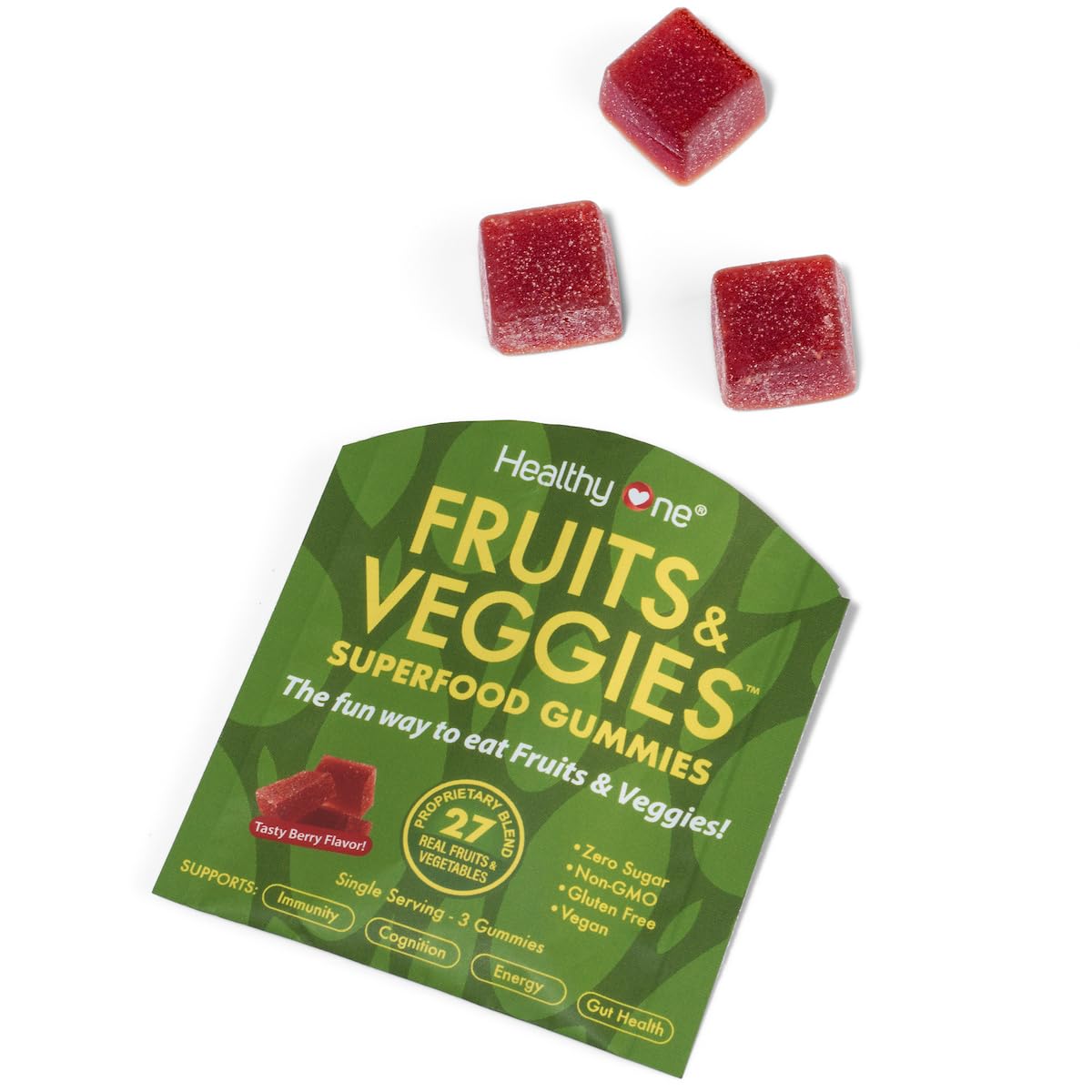 Fruits & Veggies Sugar-Free Gummies - 27 Whole Foods - Equals 3 Servings of Fruits & Vegetables - Improve Energy, Focus & Immune Function - Fiber - Antioxidants - Organic Ingredients - 14 Packets Healthy One Au supplements