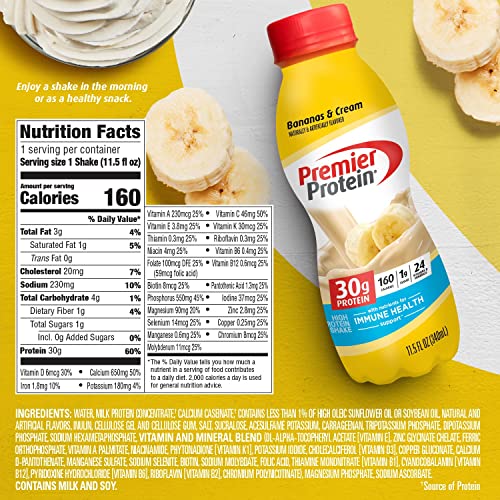 Premier Protein Shake, Bananas & Cream, 30g Protein, 1g Sugar, 24 Vitamins & Minerals Premier Protein Au supplements