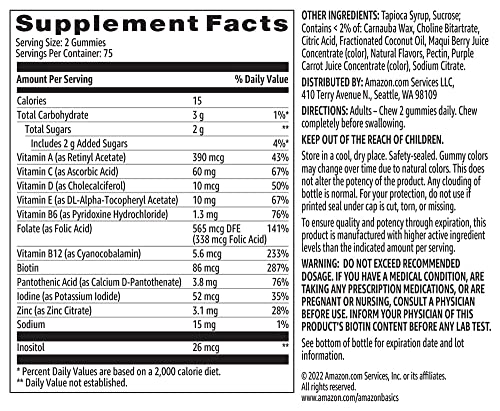 Amazon Basics Adult Multivitamin Gummies, Mixed Berry & Cherry, 150 Gummies, 75-Day Supply, Pack of 1 (Previously Solimo) Amazon Basics Au supplements