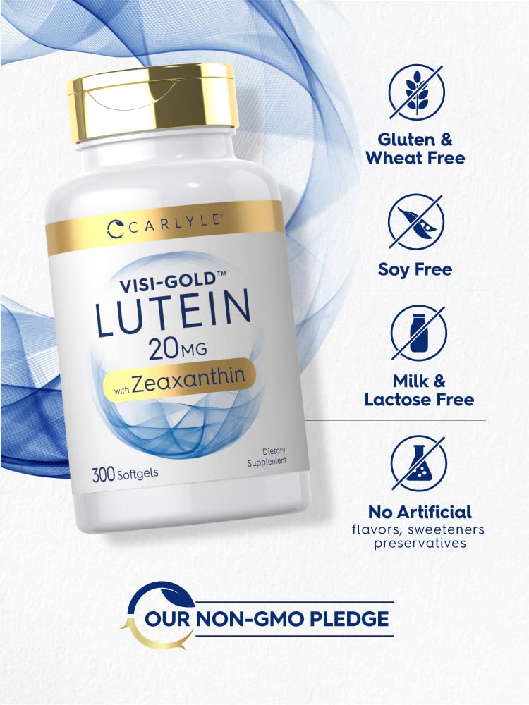 Carlyle Lutein and Zeaxanthin 20mg | 300 Softgels | Eye Health Vitamins | Non-GMO & Gluten Free Supplement