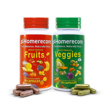 HOMERECORE Whole Food Fruits & Veggies Supplement Plant-Based, Vegan, Gluten-Free, Soy-Free No Fillers Natural Superfoods Boost Energy & Immune System for Men & Women 90 Fruit & 90 Veggie Capsules HOMERECORE Au supplements