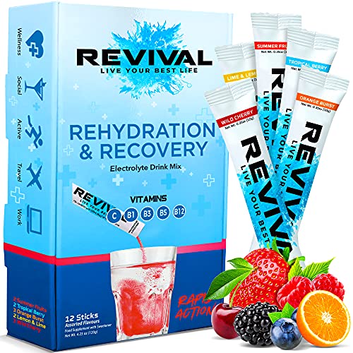 Revival Rapid Rehydration Electrolytes Powder - High Strength Vitamin C, B1, B3, B5, B12 Revival Shots Au supplements