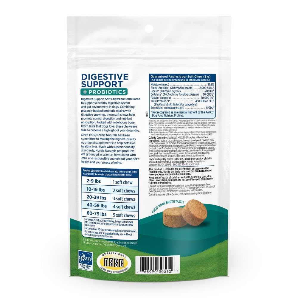 Nordic Naturals Pet Digestive Support with Probiotics, Pork Bone Broth Flavor - 30 Soft Chews - Nutritional Supplement for a Healthy Digestive System and GI Support - 30 Non-GMO Chews Nordic Naturals Au supplements