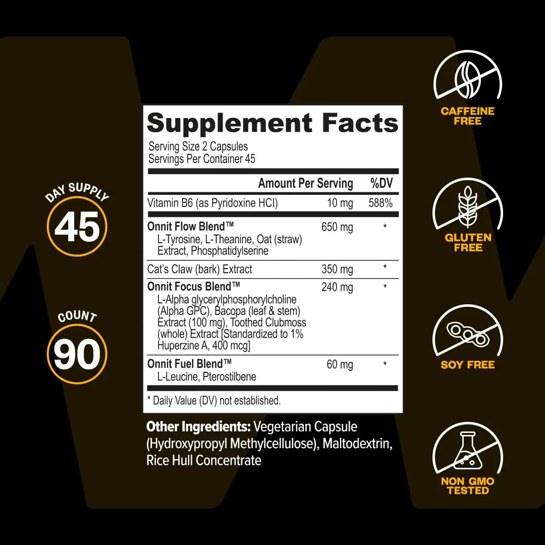 ONNIT Alpha Brain Nootropic Brain Supplement for Focus, Memory, Mental Clarity, Cognitive Support with L-Theanine and Vitamin B6, 90 Count ONNIT Au supplements